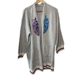 Golden Top Coast Salish Design Embroidered Cardigan Sweater NWT